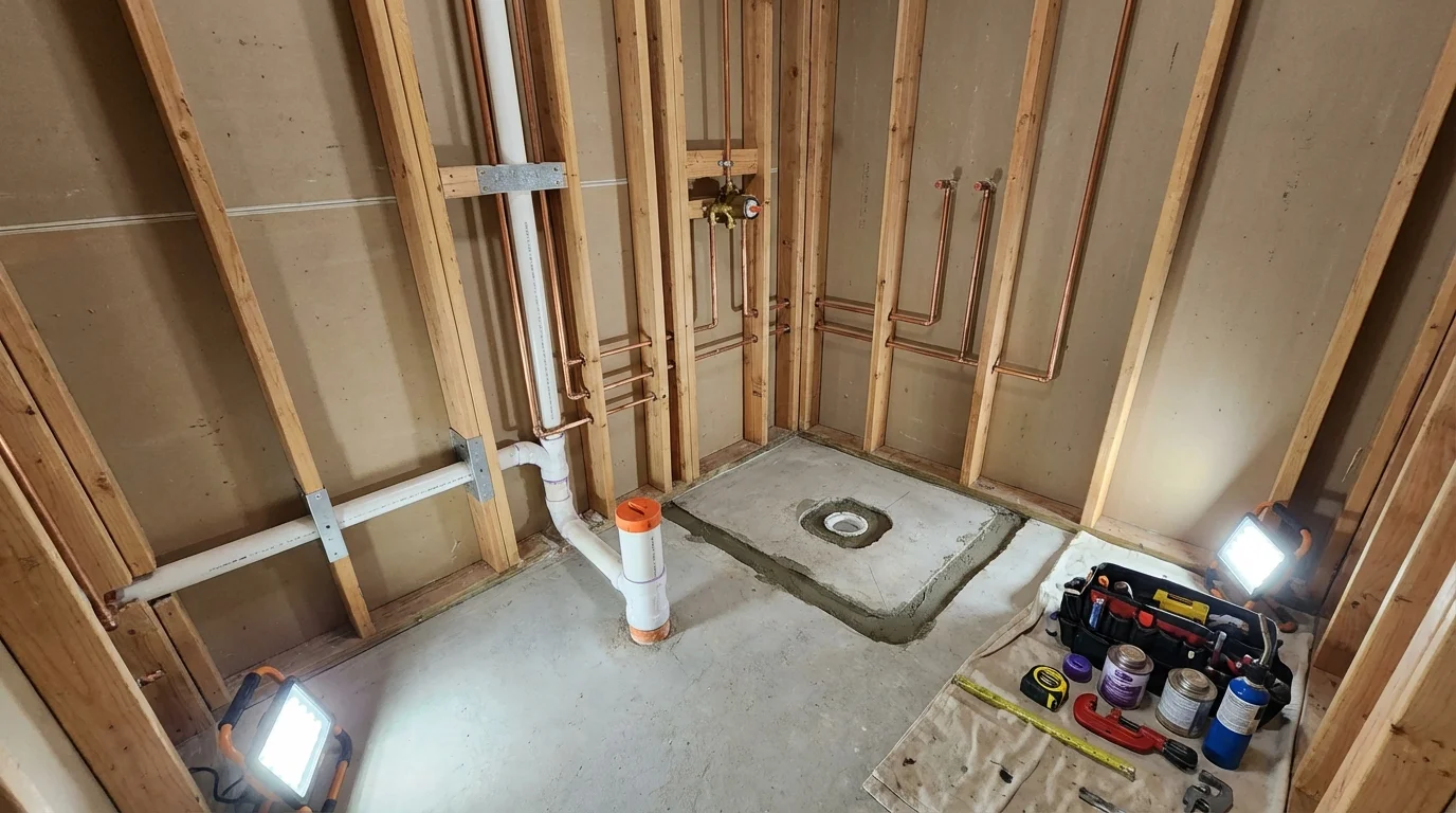 Bathroom rough-in plumbing during remodel by Johns Plumbing LLC in Toa Alta