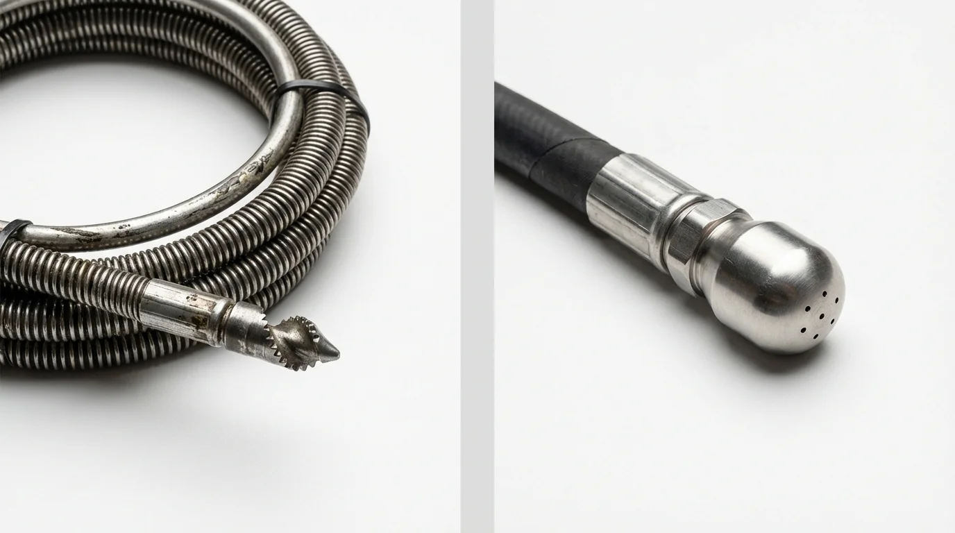 Drain snake cable and hydro jetting nozzle used for drain cleaning in Toa Alta, PR