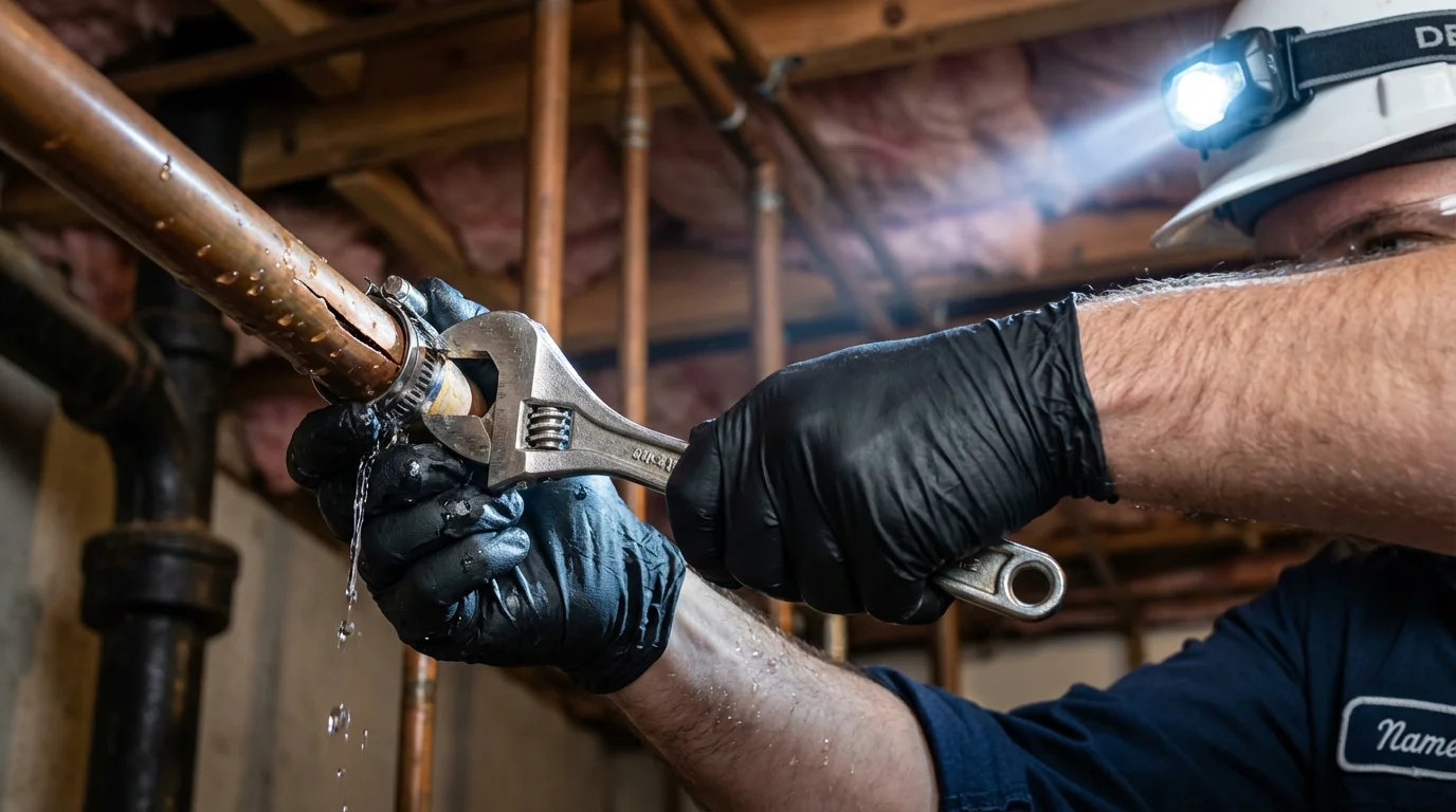 Emergency pipe clamp repair being performed by a Johns Plumbing LLC plumber in Toa Alta