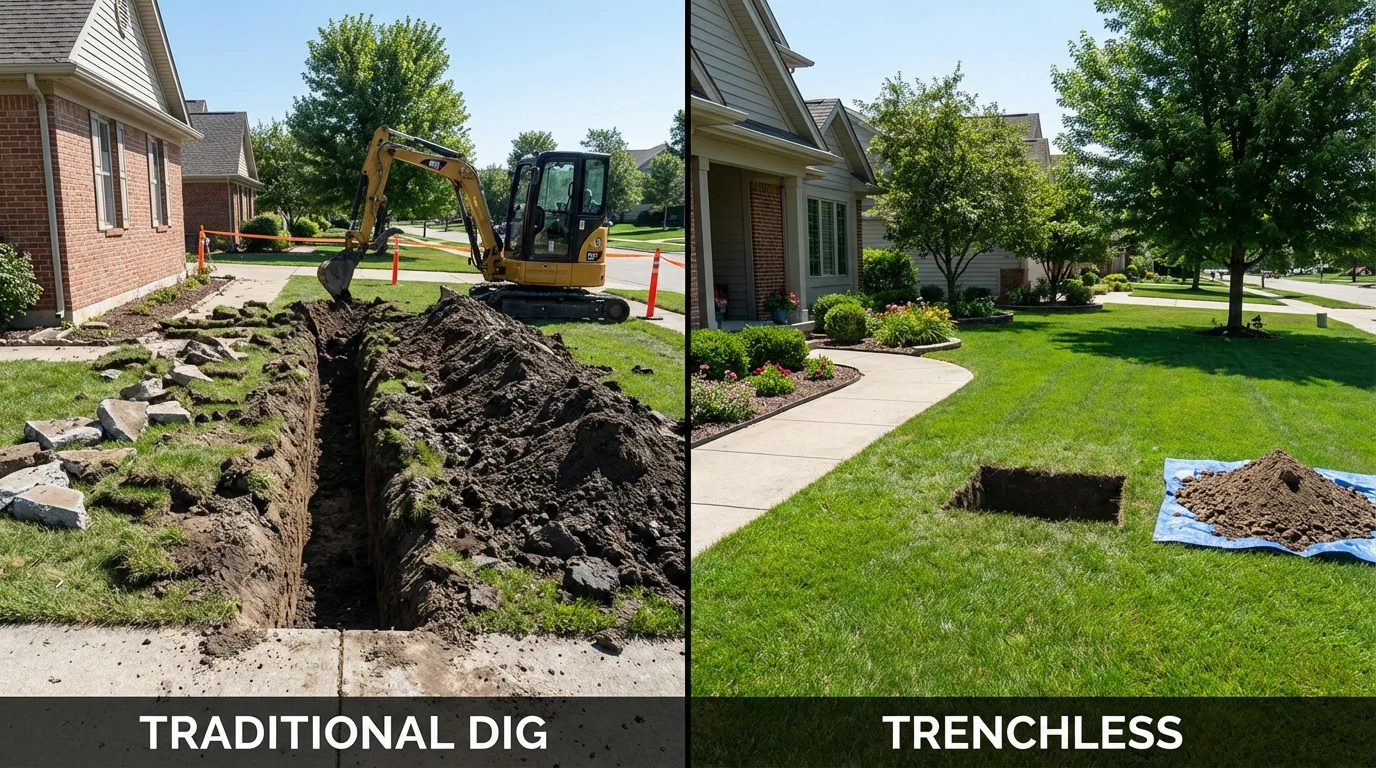 Trenchless sewer repair with minimal yard damage versus traditional excavation in Toa Alta, PR